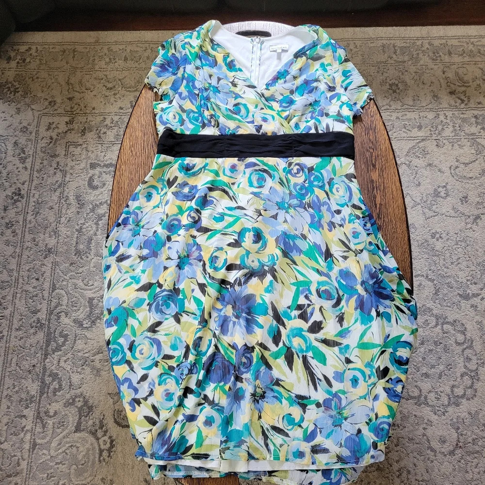 Fashion Bug Floral Print Mult-Color Short Sleeve Midi Dress Size Women's 16